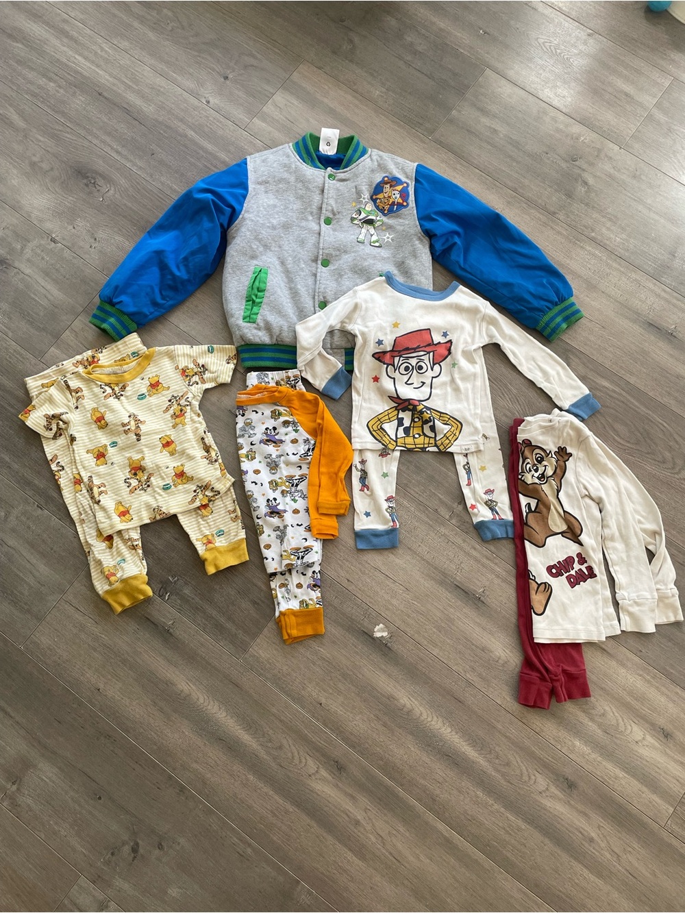 Toy Story Kids Jacket + 4 Disney/ Pixar Character Pajama Sets - Blue/Gray/Yellow